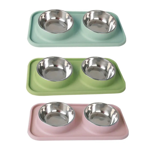 Anti-skidding Dog Double Bowl Puppy Food Water Feeder Stainless Steel Pets Drinking Dish Pet Supplies Accessories