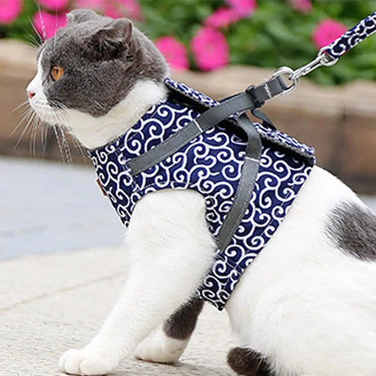 Cat Dog Harness Vest Collar Outdoor Walking Lead Leash Set Dogs Collar Japanese Style Harness Vest Walking Leash For Dog Cat Pet