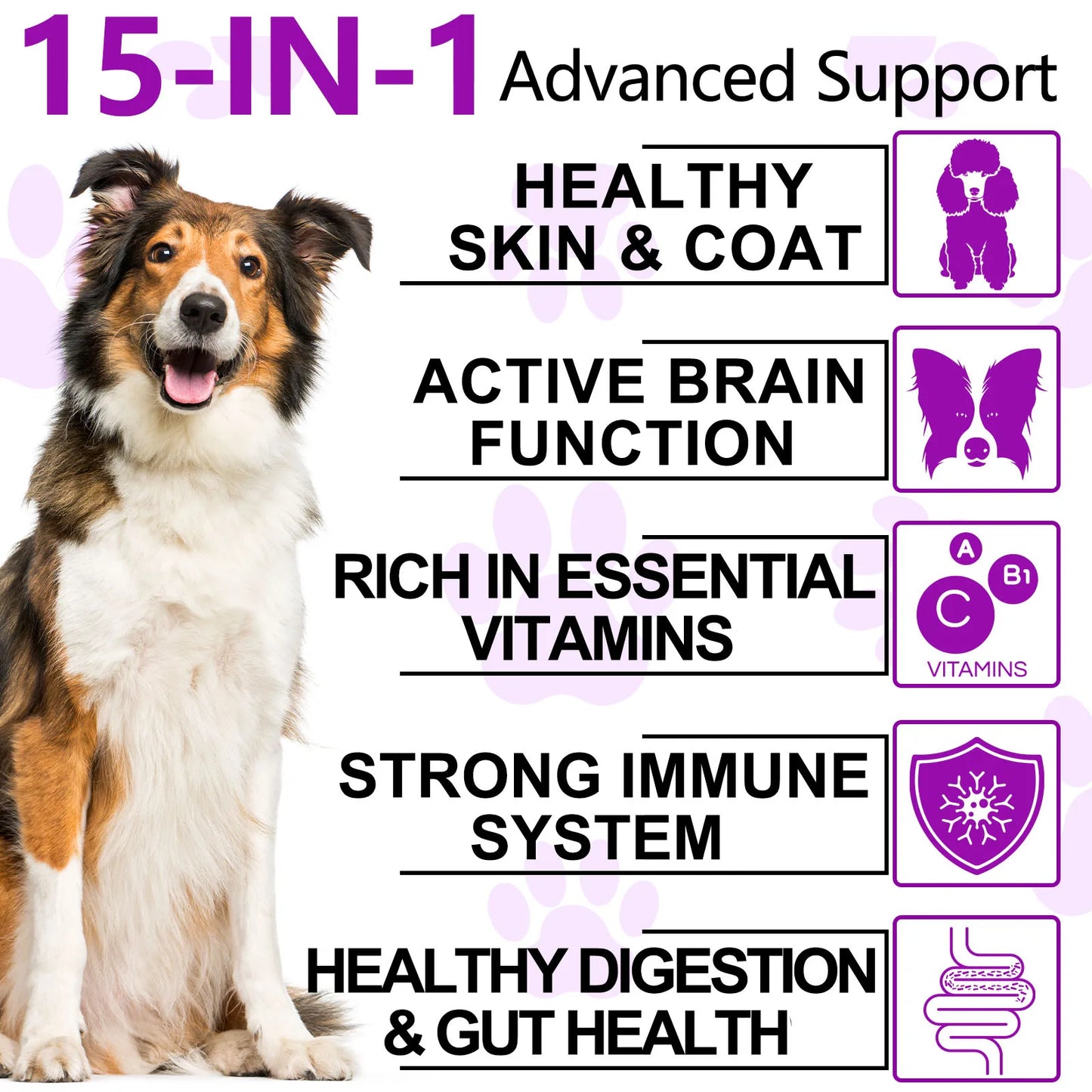 15 in 1 Dog Multivitamin Supplements dog food treats snacks, Immunity, Digestion, Joint and Heart Health Support  150 SOFT CHEWS