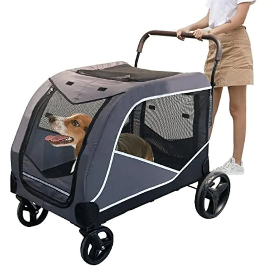 Dog Stroller,Waterproof&Detachable&Foldable, Extra Large Pet Stroller for 2 Medium Dogs up to 160 LBs, Adjustable Handle